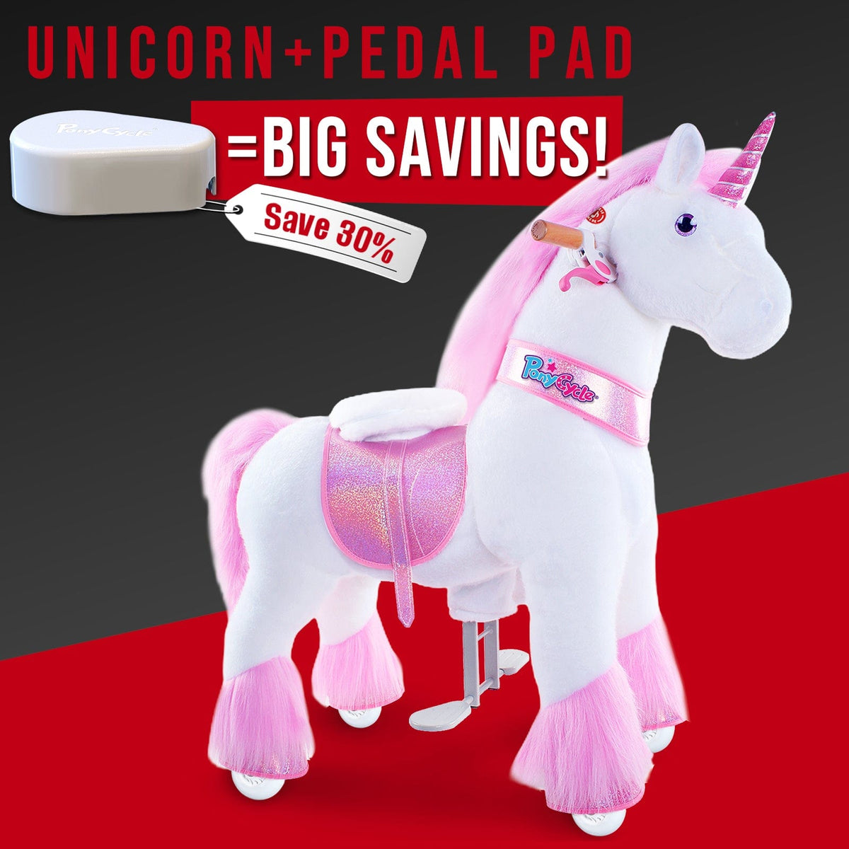 PonyCycle, Inc. ride on toy White Pedal Pad+Model U Ride On Unicorn