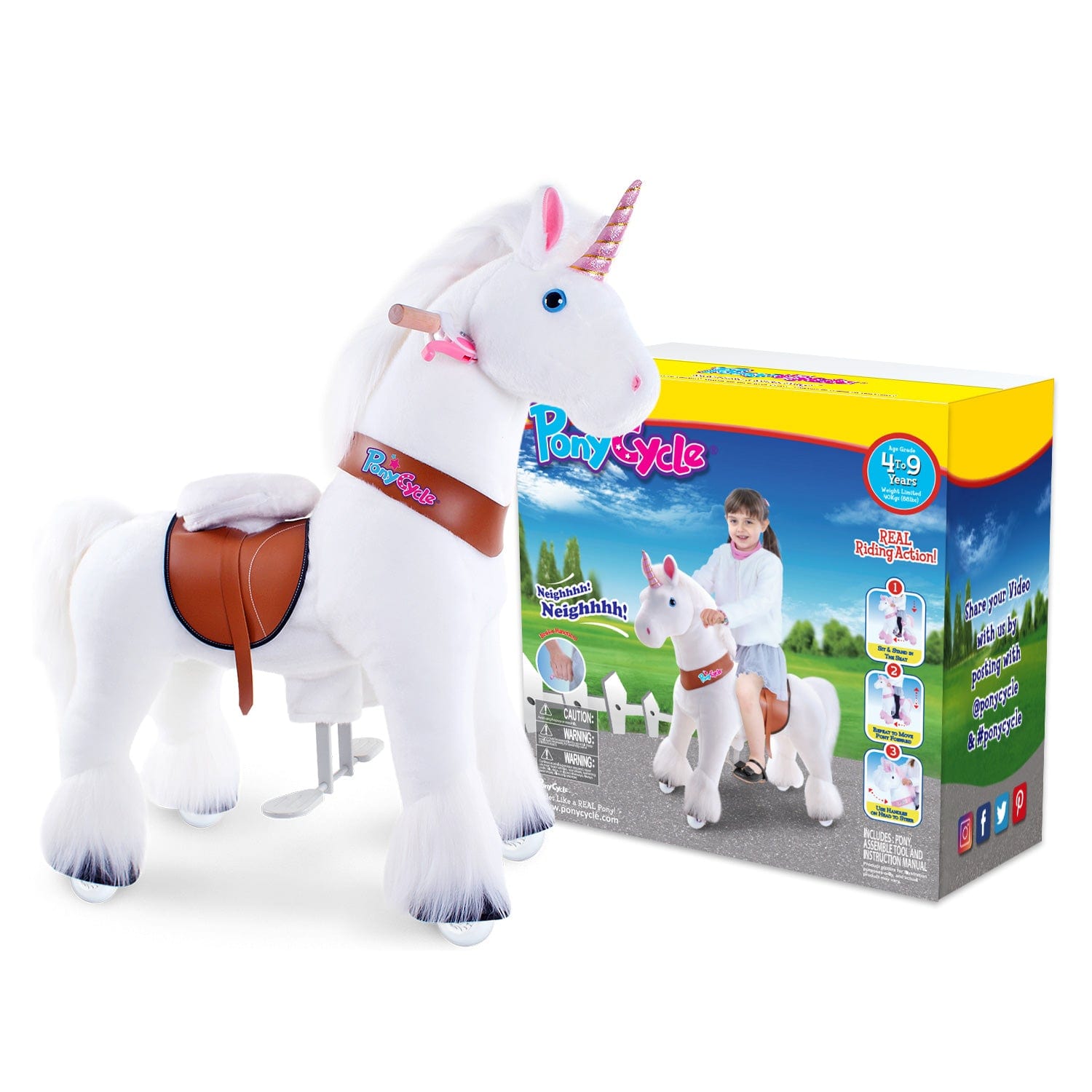 PonyCycle, Inc. ride on toy Model U Ride on White Unicorn (With Complimentary Blind Box)