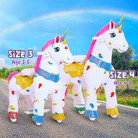 rainbow unicorn ride on - size
