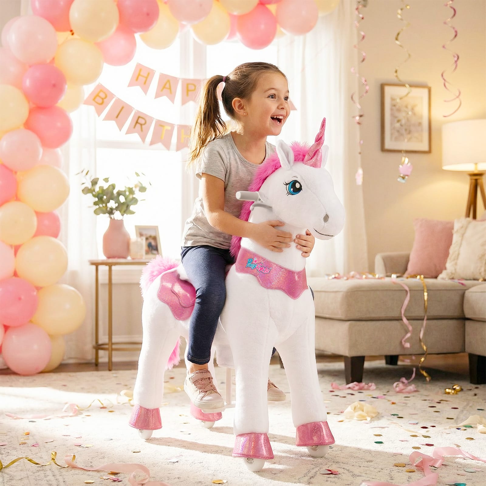 PonyCycle, Inc. Model E® Unicorn Ride-On Toy Age 4–7 – Pink