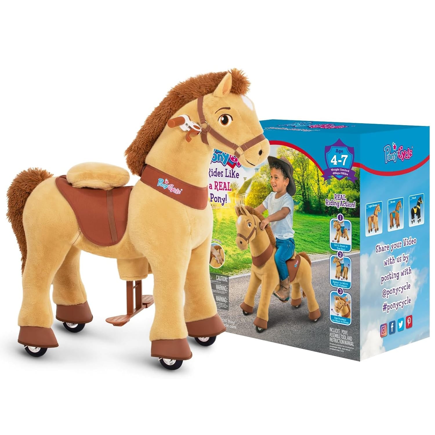 PonyCycle, Inc. Model E® Horse Ride-On Toy Age 4–7 – Light Brown