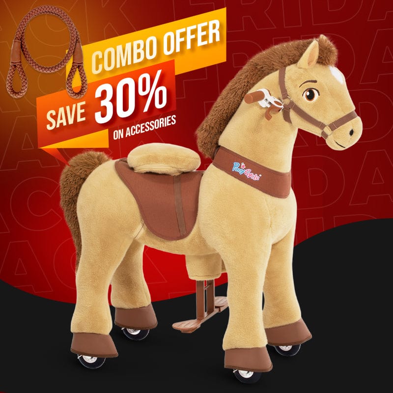 PonyCycle, Inc. Light Brown / Size 4 for Age 4-8 / Rein Save 30% on Accessories - PonyCycle Model E Ride on Pony With Accessory