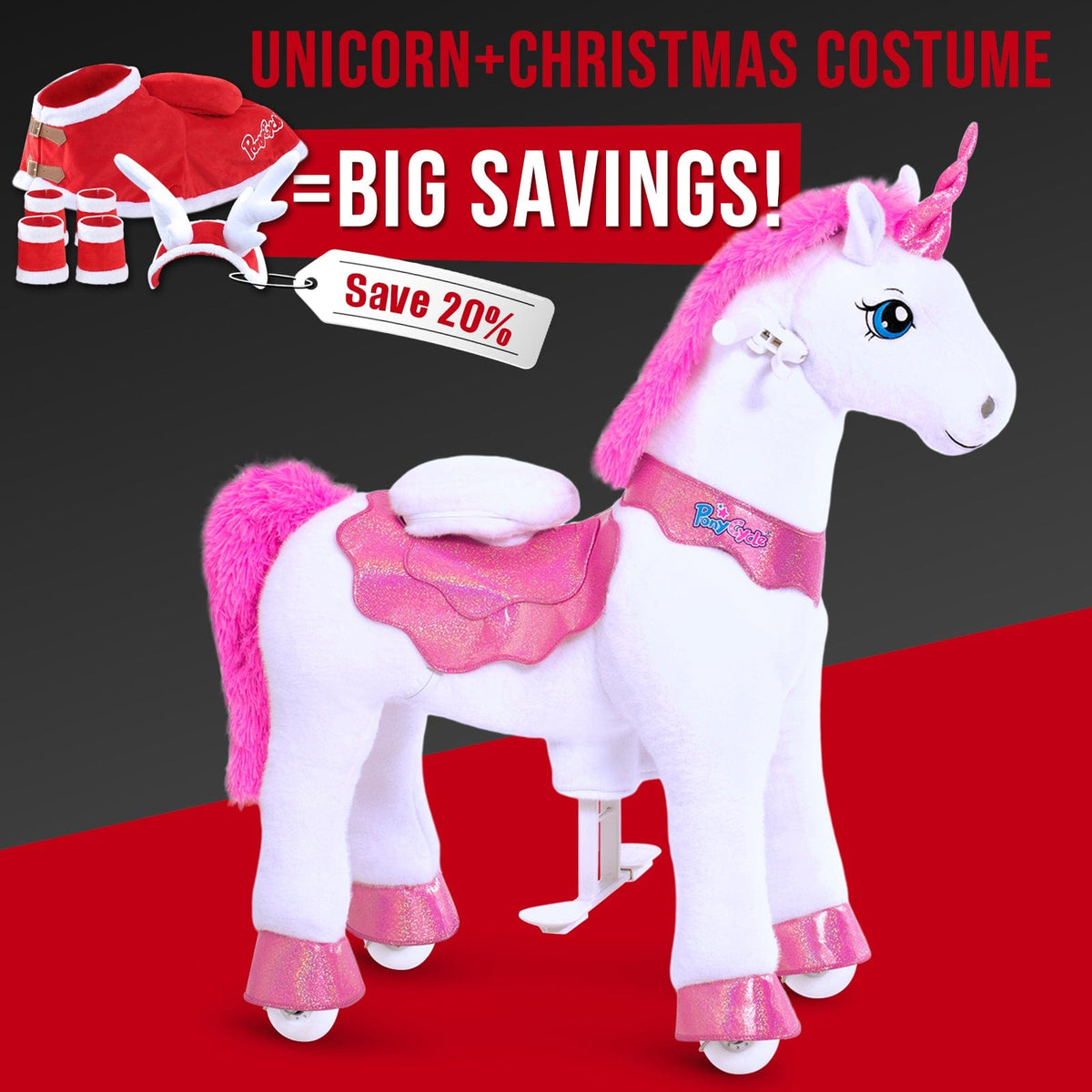 PonyCycle, Inc. ride on toy Save 30% on Christmas Costume - Model E Ride on Unicorn with Christmas Costume