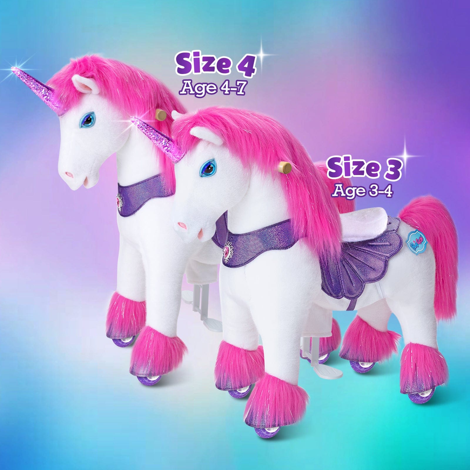 Pink and Purple Unicorn Rideable Toy for Toddler Age 3-4 | Model Y