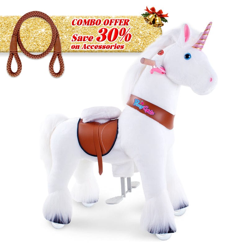 PonyCycle, Inc. White / Size 3 for Age 3-5 / Brown Rein Save 30% on Accessories - PonyCycle® Model U Ride on Pony With Accessory