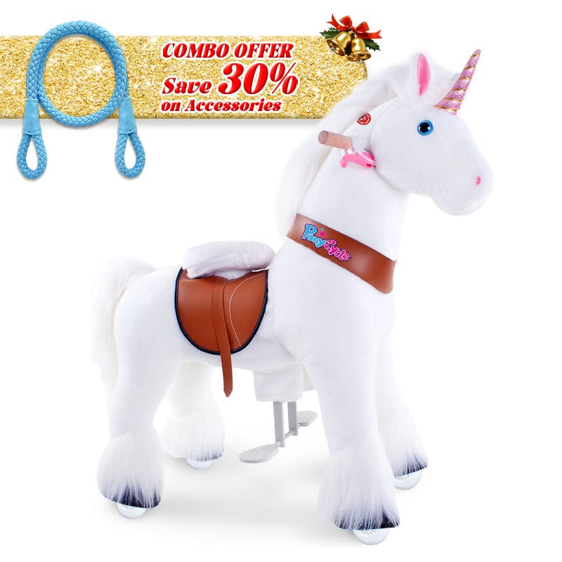 PonyCycle, Inc. White / Size 3 for Age 3-5 / Blue Rein Save 30% on Accessories - PonyCycle® Model U Ride on Pony With Accessory