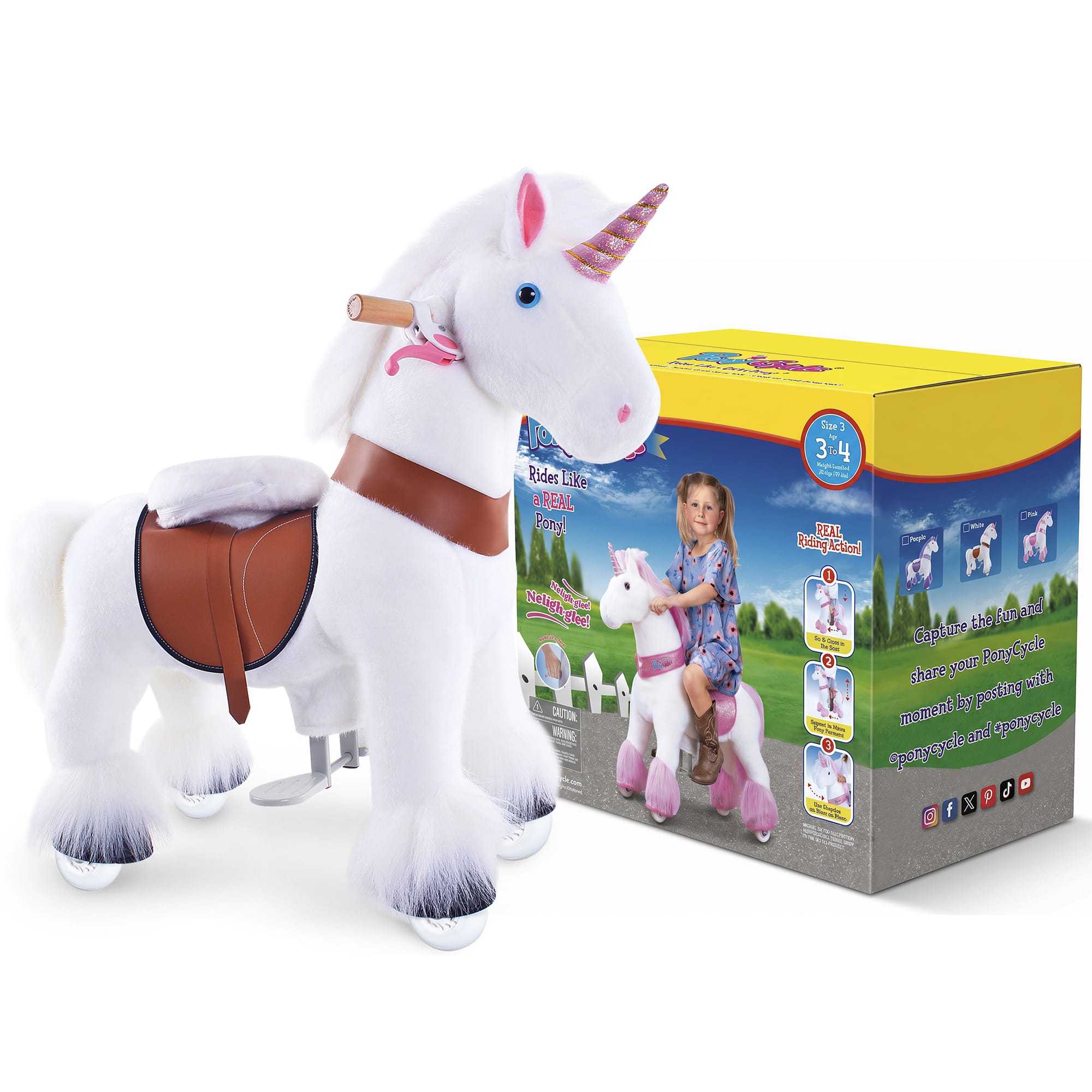 PonyCycle, Inc. Model U® Unicorn Ride-On Toy Age 3–4 – White