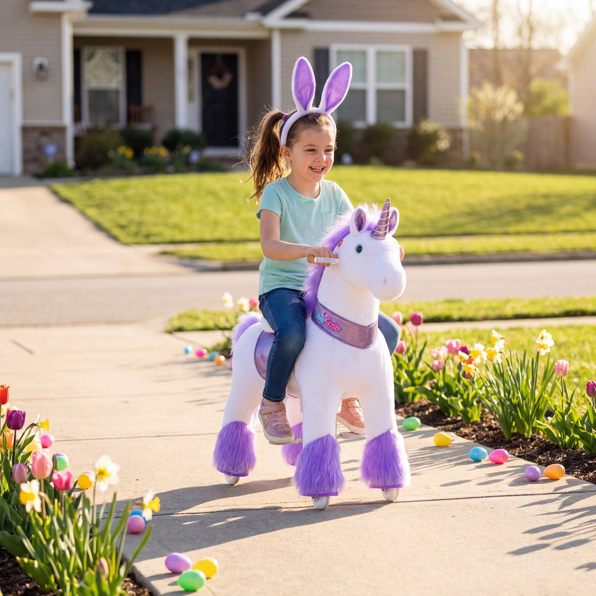 PonyCycle, Inc. Model U® Unicorn Ride-On Toy Age 3–4 With a Random Accessory – Purple