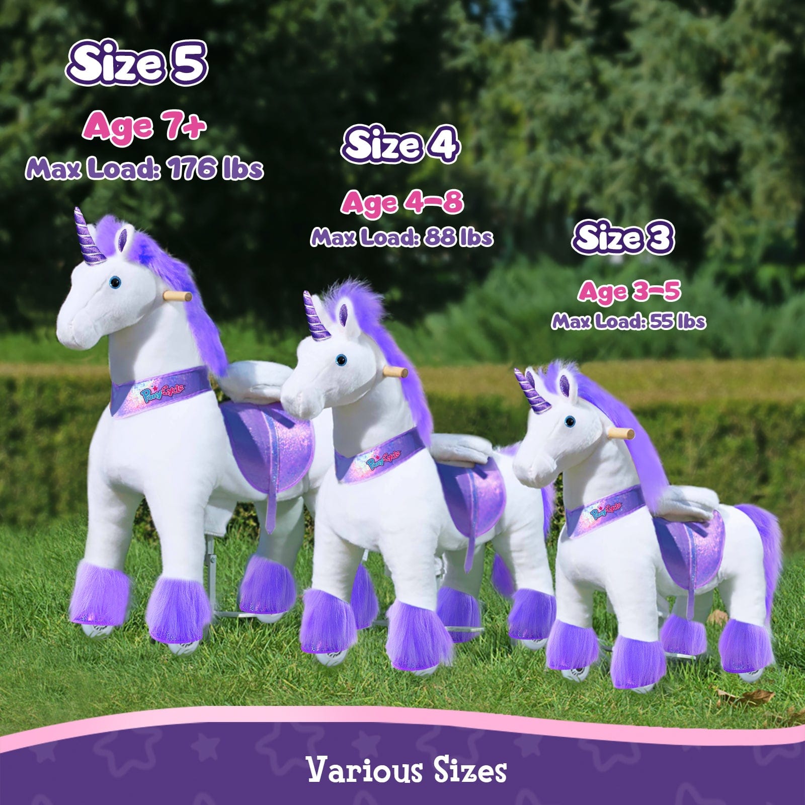 PonyCycle Ride on Unicorn Toy Mechanical White Unicorn Ride on Horse Plush  for Girls Age 3-5 Ux304