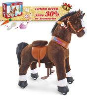 PonyCycle, Inc. Chocolate Brown / Size 3 for Age 3-5 / Pink Feed & Care Set Save 30% on Accessories - PonyCycle® Model U Ride on Pony With Accessory