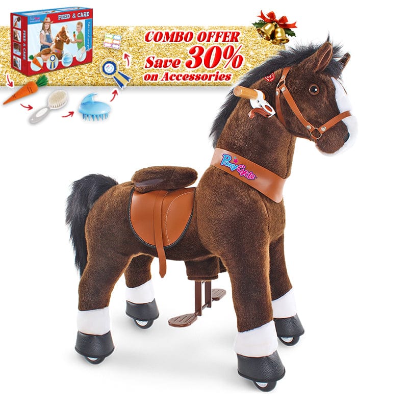 PonyCycle, Inc. Chocolate Brown / Size 3 for Age 3-5 / Blue Feed & Care Set Save 30% on Accessories - PonyCycle® Model U Ride on Pony With Accessory