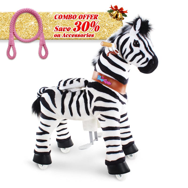 PonyCycle, Inc. Zebra / Size 3 for Age 3-5 / Pink Rein Save 30% on Accessories - PonyCycle® Model U Ride on Pony With Accessory