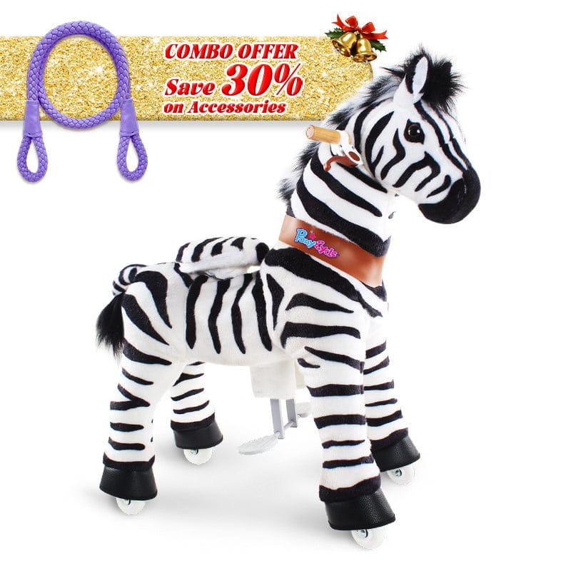 PonyCycle, Inc. Zebra / Size 3 for Age 3-5 / Purple Rein Save 30% on Accessories - PonyCycle® Model U Ride on Pony With Accessory