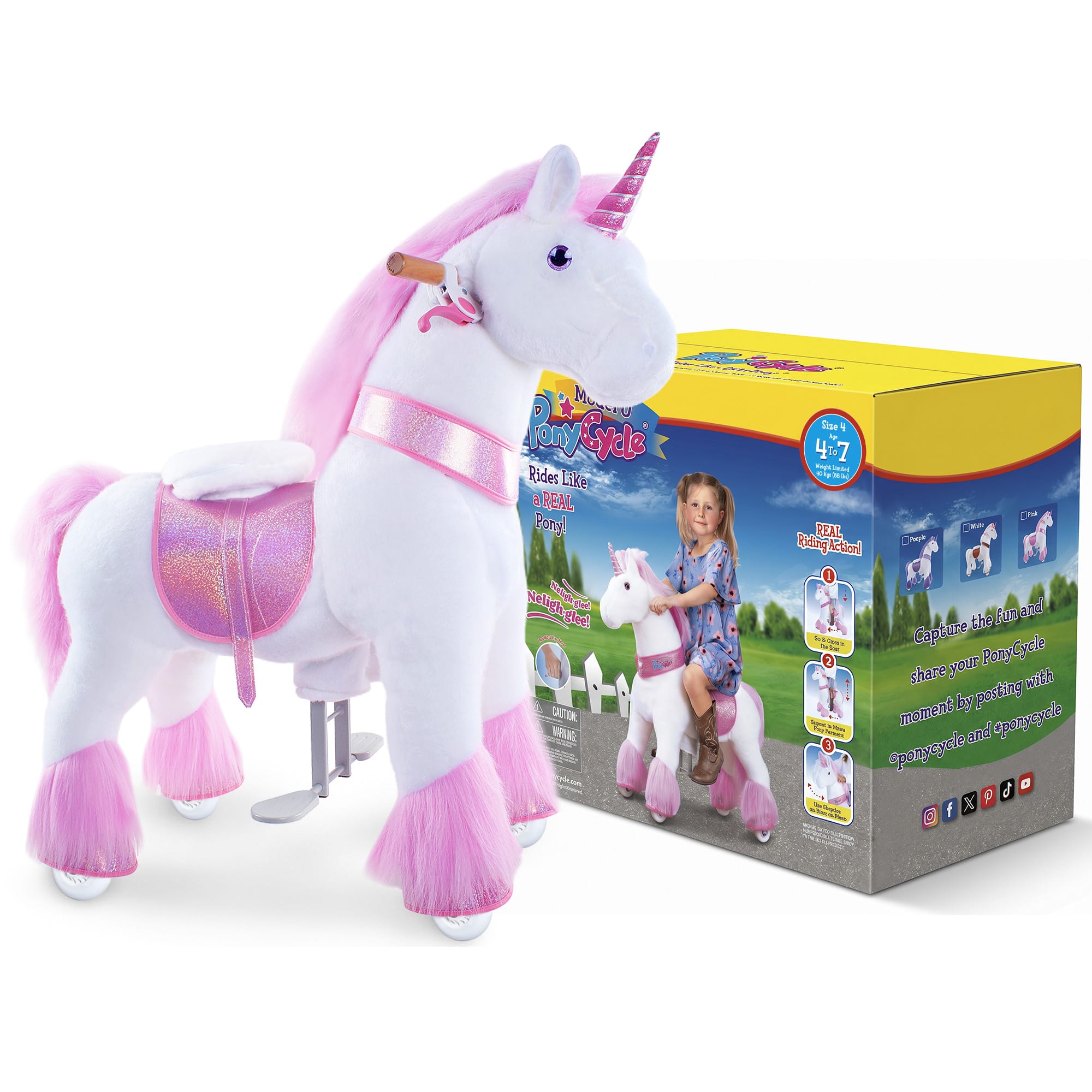 PonyCycle, Inc. Model U® Unicorn Ride-On Toy Age 4–7 – Pink