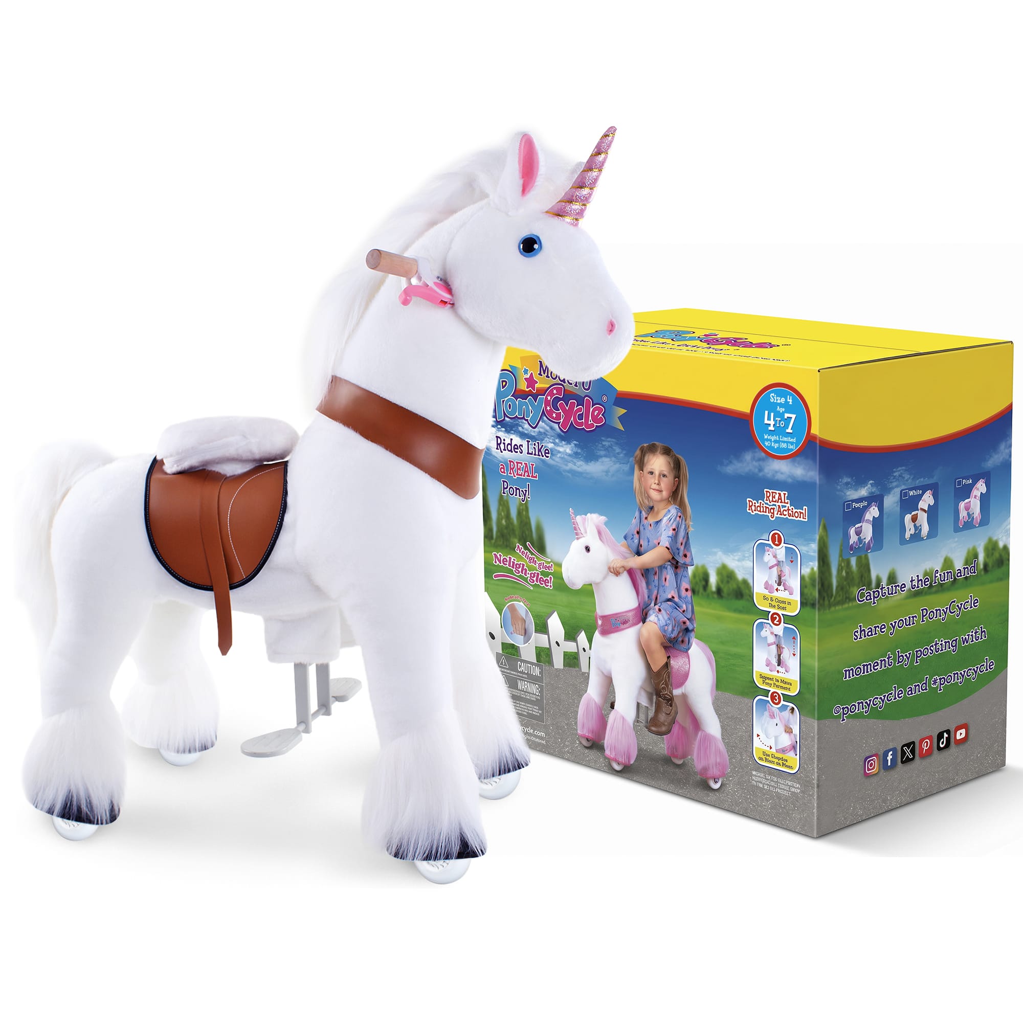 PonyCycle, Inc. Model U® Unicorn Ride-On Toy Age 4–7 – White