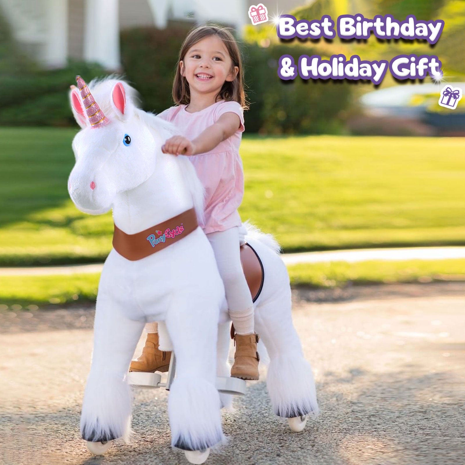 White Unicorn Ride On Toy Age 4-7 | Model U | PonyCycle