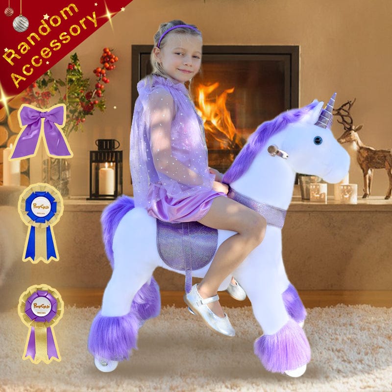 PonyCycle, Inc. Model U Ride-On Plush Unicorn Age 4-8 Purple with a random accessory