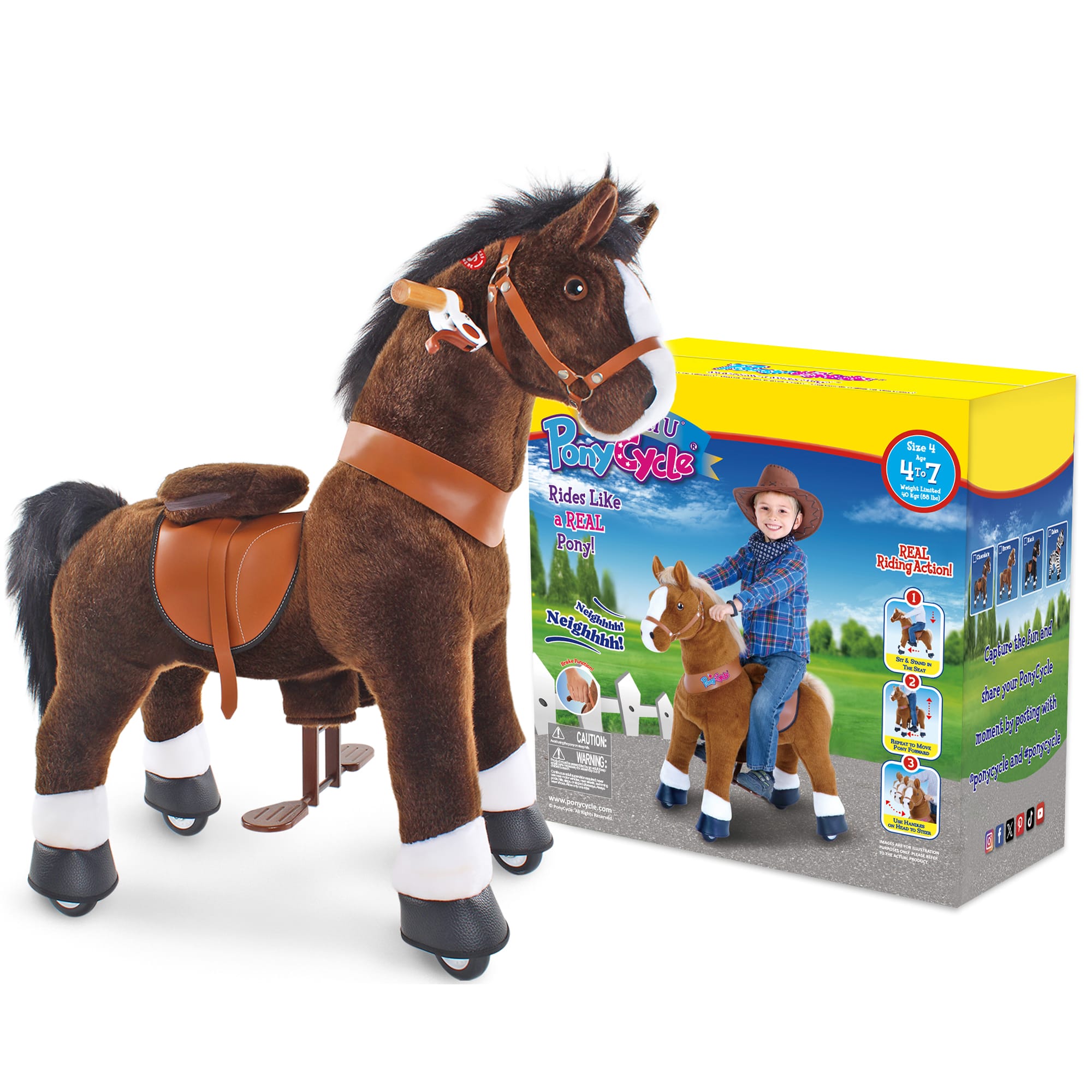 PonyCycle, Inc. Model U® Horse Ride-On Toy Age 4–7 – Chocolate