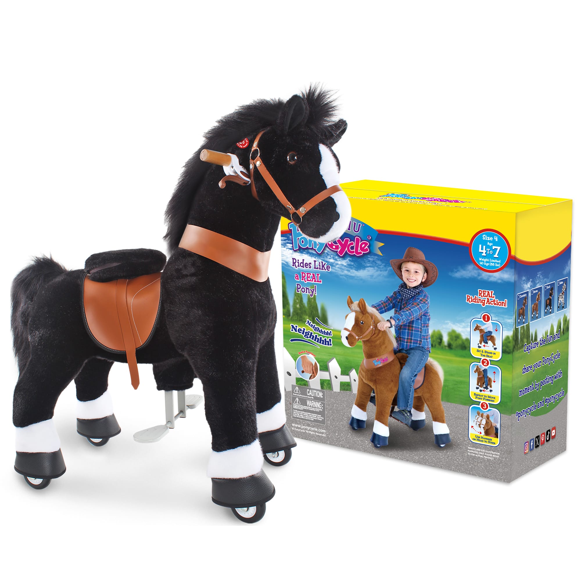 PonyCycle, Inc. Model U® Horse Ride-On Toy Age 4–7 – Black
