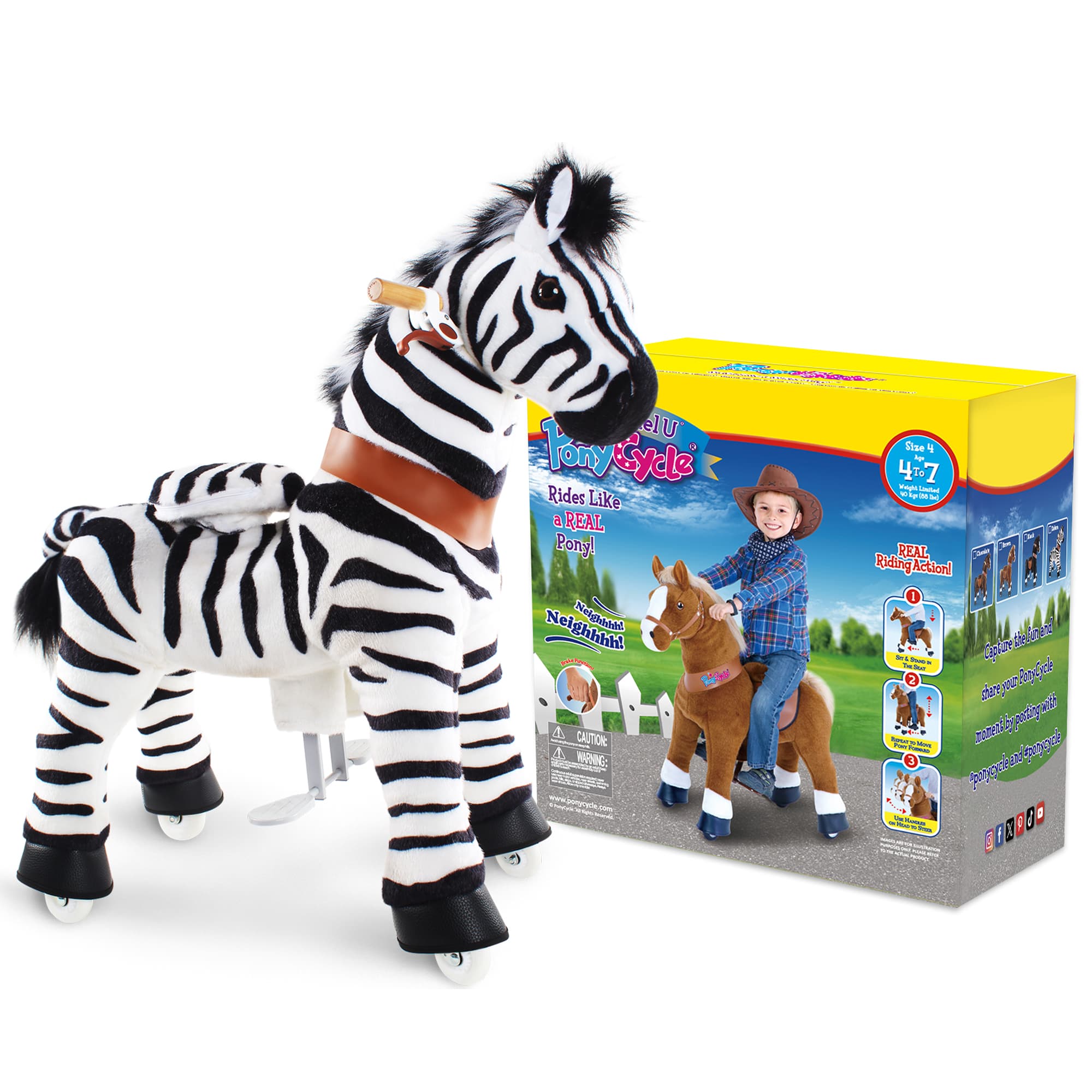 PonyCycle, Inc. Model U® Zebra Ride-On Toy Age 4–7