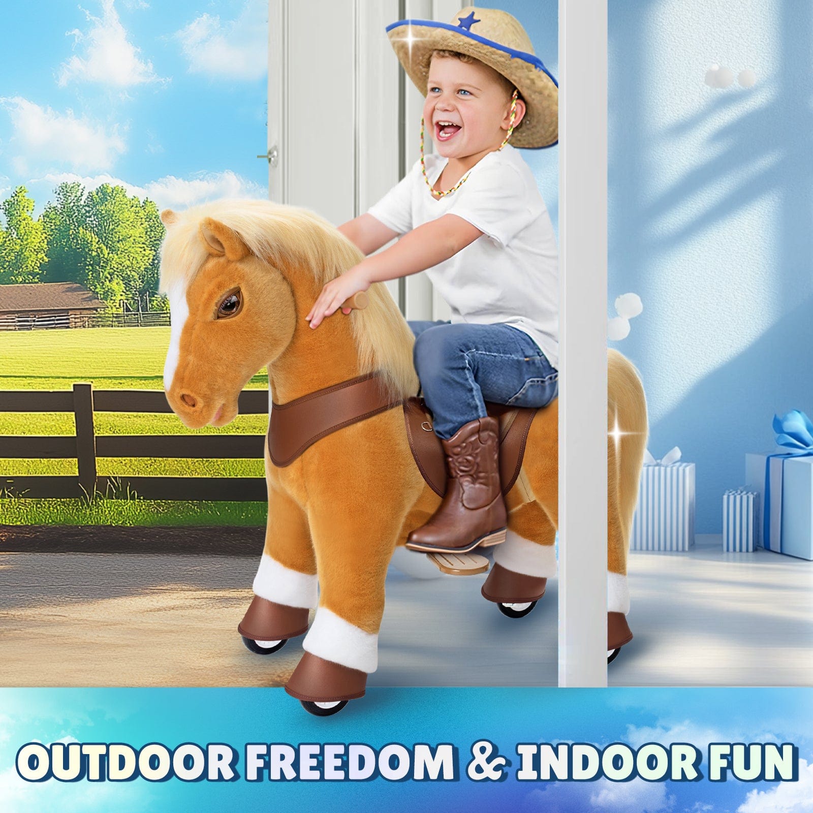 PonyCycle, Inc. Model Y Light Brown Horse Rideable Toy for Age 3-4