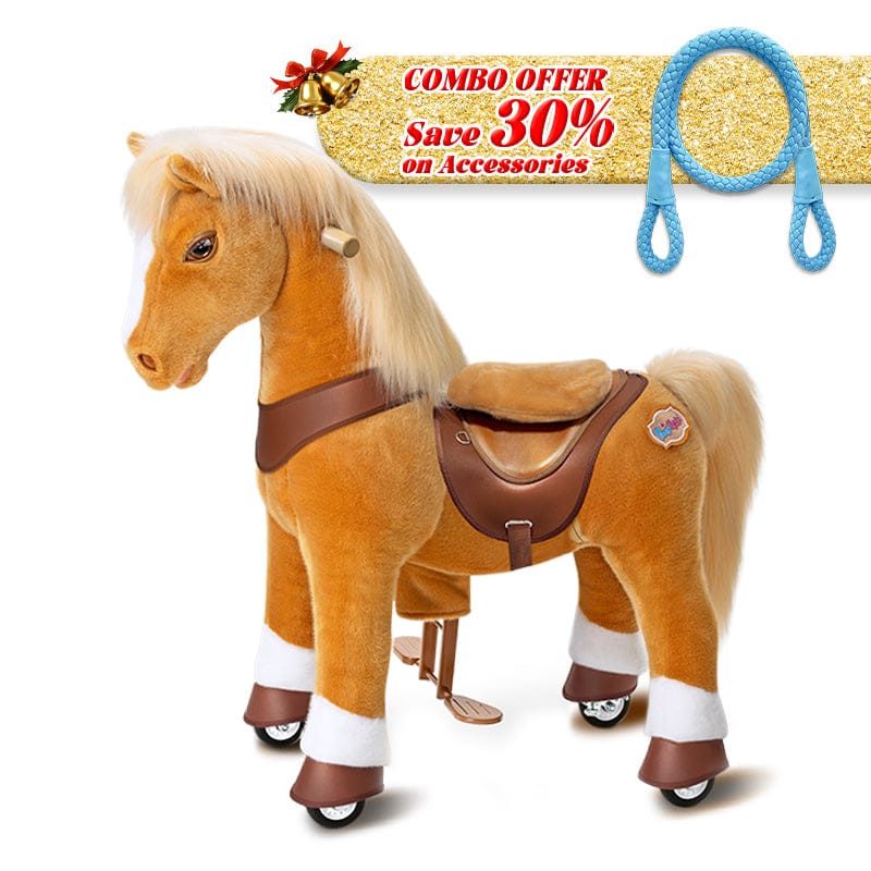 PonyCycle, Inc. Light Brown / Size 3 for Age 3-5 / Blue Rein Save 30% on Accessories - PonyCycle® Model Y Ride on Pony With Accessory