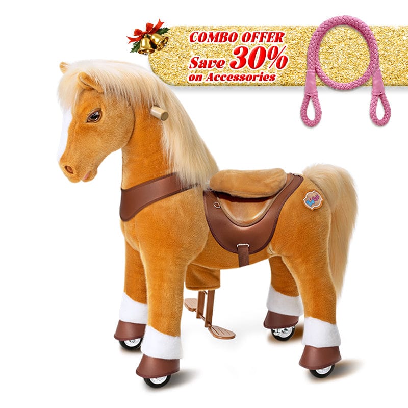 PonyCycle, Inc. Light Brown / Size 3 for Age 3-5 / Pink Rein Save 30% on Accessories - PonyCycle® Model Y Ride on Pony With Accessory