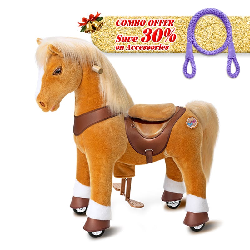 PonyCycle, Inc. Light Brown / Size 3 for Age 3-5 / Purple Rein Save 30% on Accessories - PonyCycle® Model Y Ride on Pony With Accessory