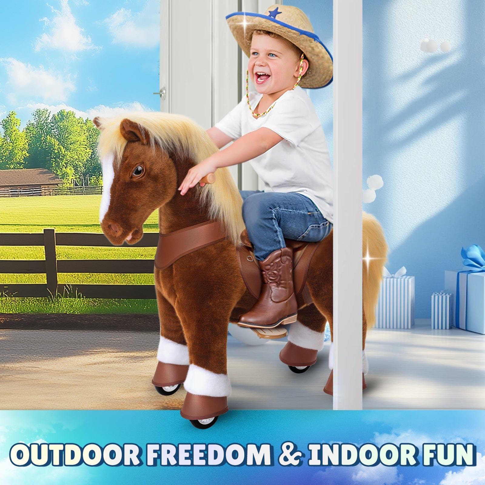 PonyCycle, Inc. Model Y Brown Horse Rideable Toy for Age 3-4
