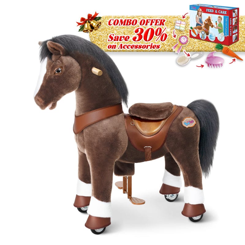 PonyCycle, Inc. Chocolate Brown / Size 3 for Age 3-5 / Pink Feed & Care Set Save 30% on Accessories - PonyCycle® Model Y Ride on Pony With Accessory