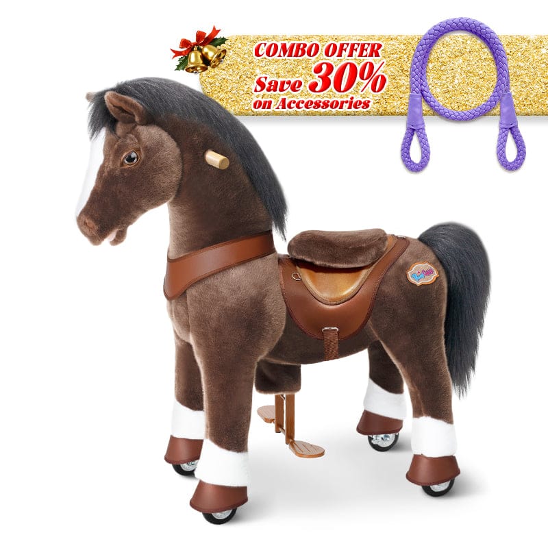 PonyCycle, Inc. Chocolate Brown / Size 3 for Age 3-5 / Purple Rein Save 30% on Accessories - PonyCycle® Model Y Ride on Pony With Accessory
