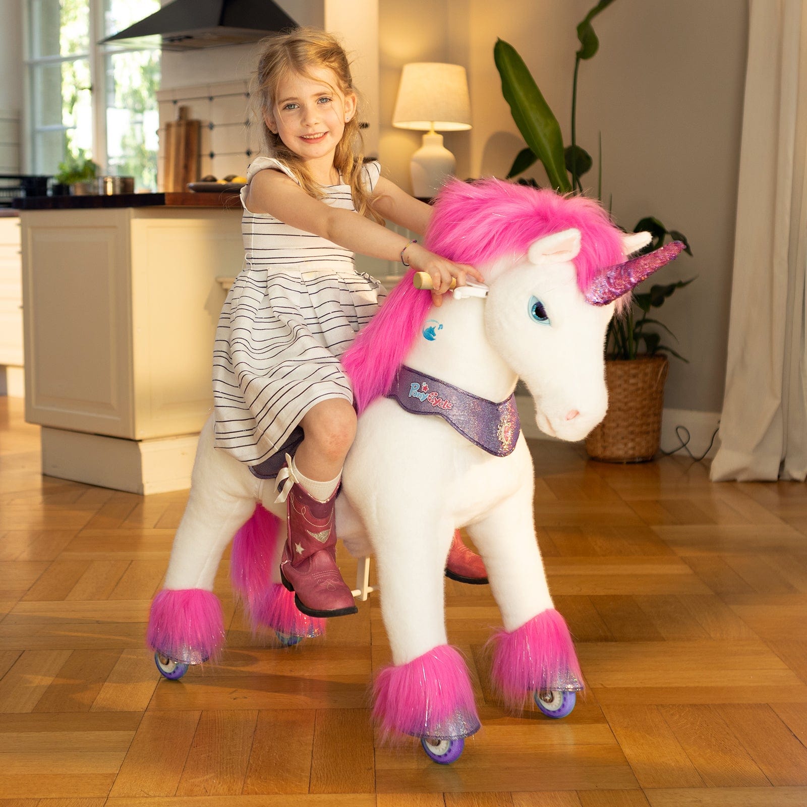 Pink and Purple Unicorn Rideable Toy for Kids Age 4-7 | Model Y