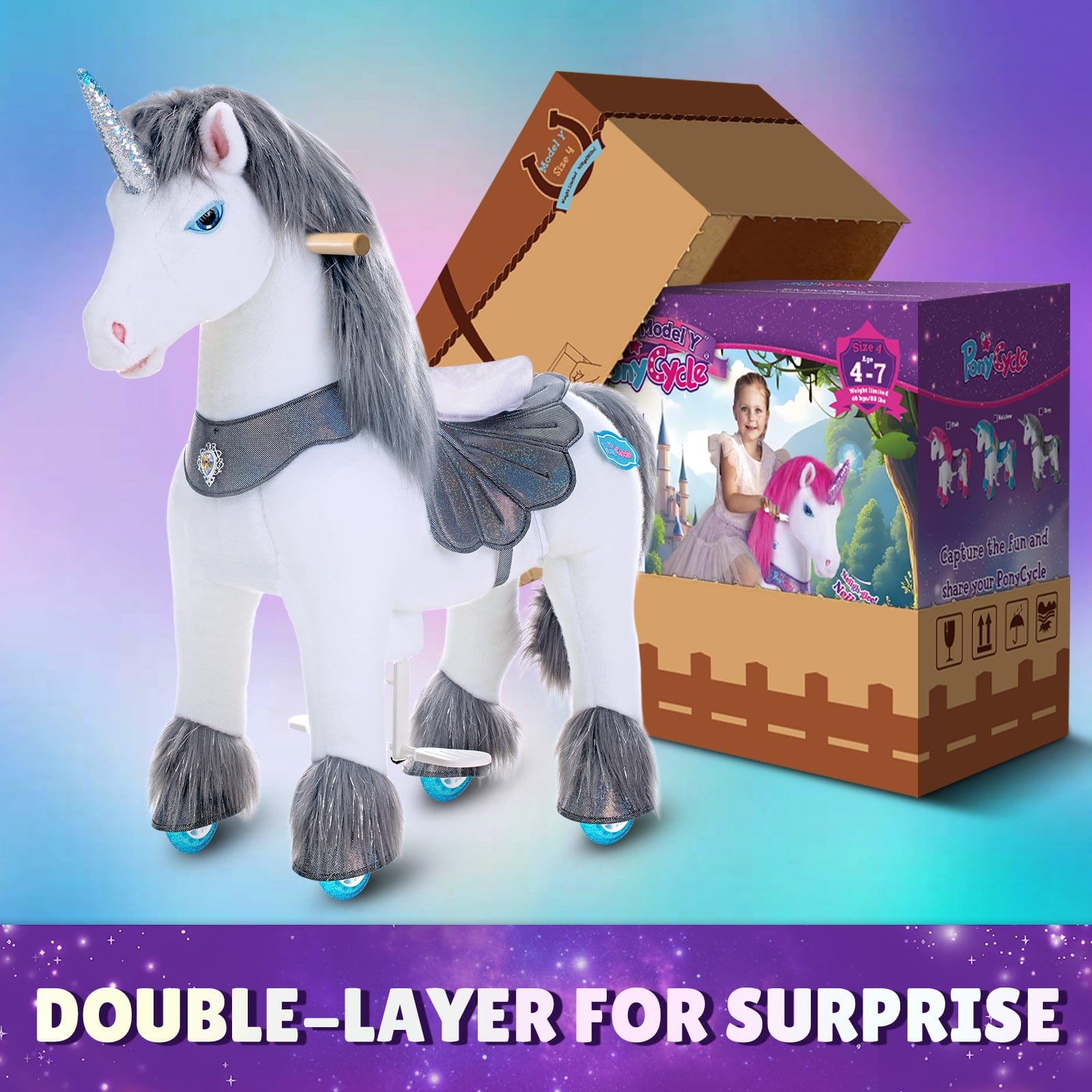 PonyCycle, Inc. Model Y Grey Unicorn Rideable Toy for Age 4-7