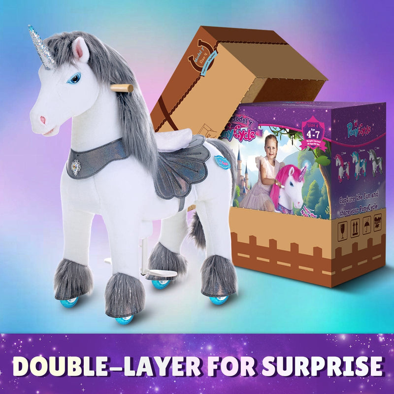 PonyCycle, Inc. Model Y Grey Unicorn Rideable Toy for Age 4-7