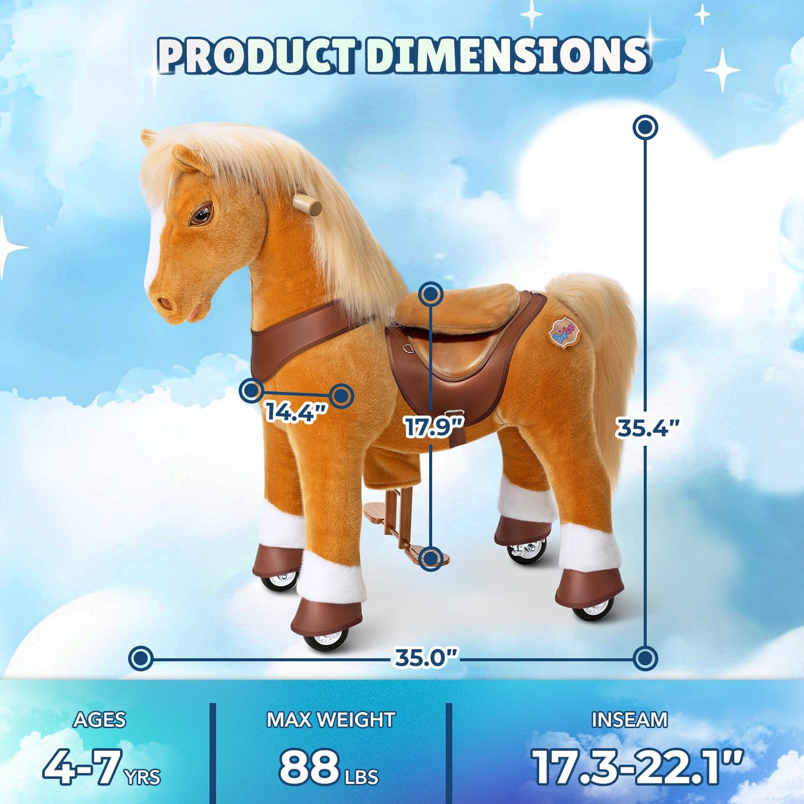 PonyCycle, Inc. Model Y Light Brown Horse Rideable Toy for Age 4-7