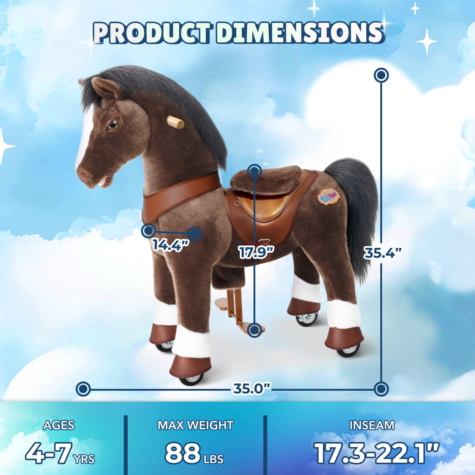 PonyCycle, Inc. Model Y Chocolate Brown Horse Rideable Toy for Age 4-7