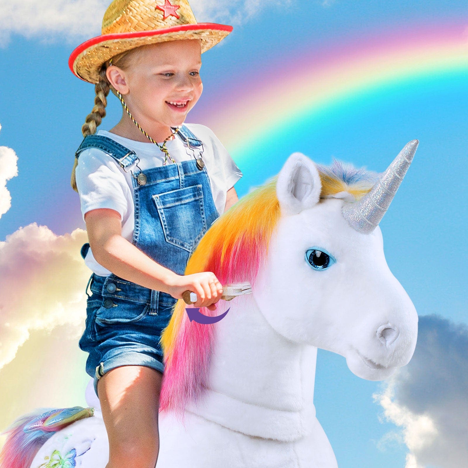 PonyCycle, Inc. Unicorn Ride On Toy for Age 3-5 Rainbow Model X
